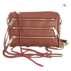 Rebecca Minkoff Crossbody Gold Chain Brown Leather Purse Multi Pocket